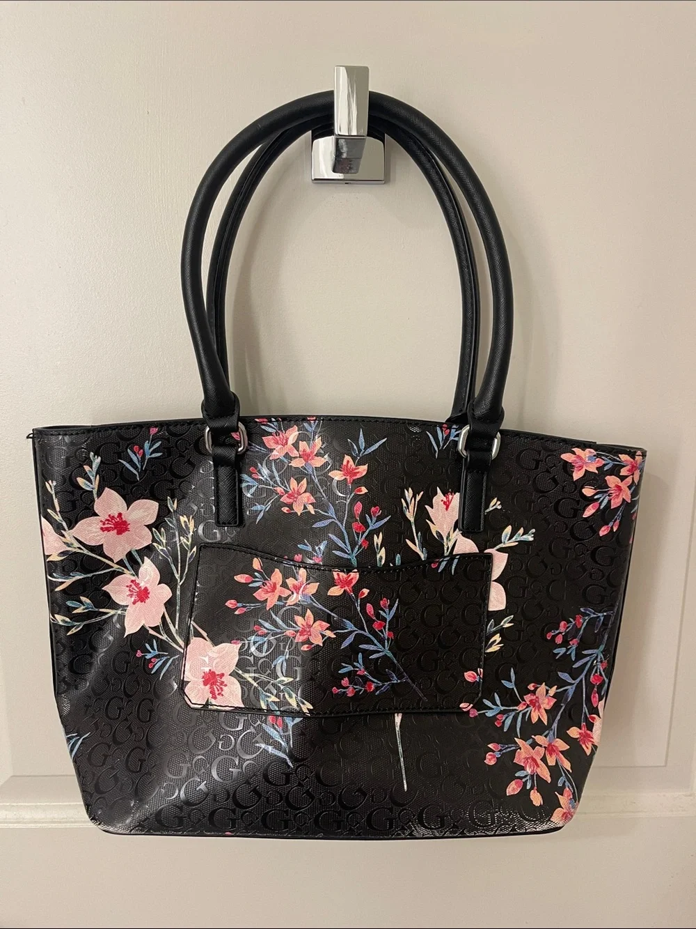 Guess Black Tote with Pink Floral Print